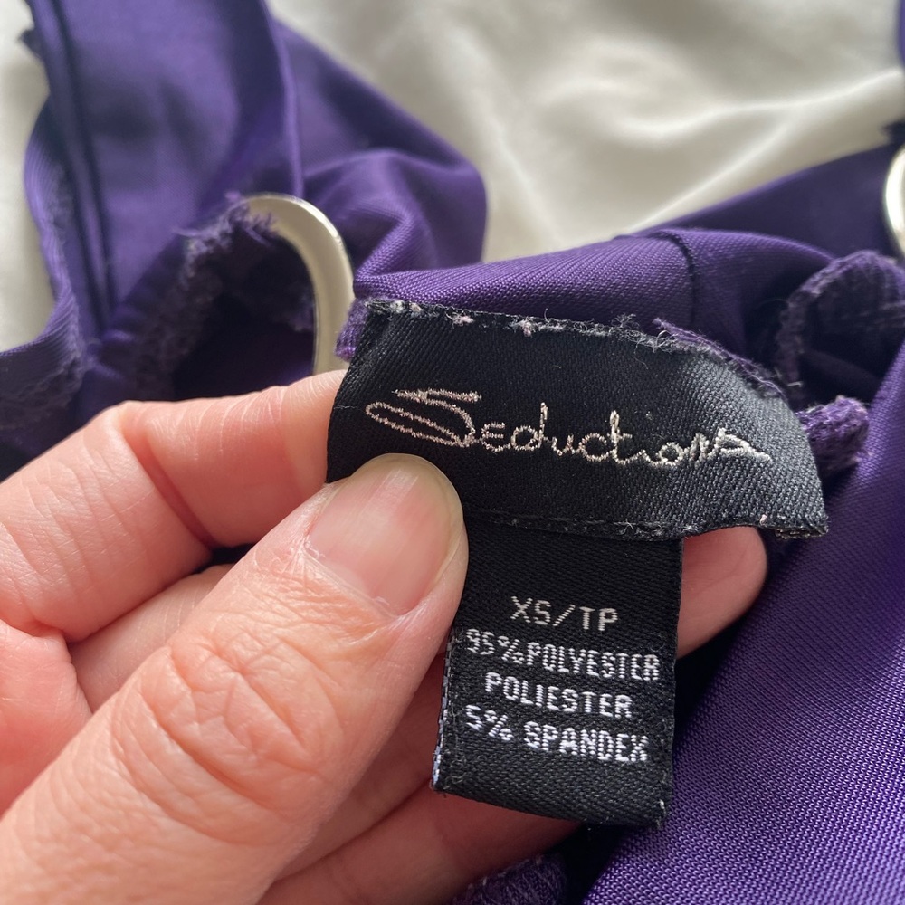 Seductions Y2K Purple Bodycon Dress with Silver Ring Accents - Picture 2 of 6